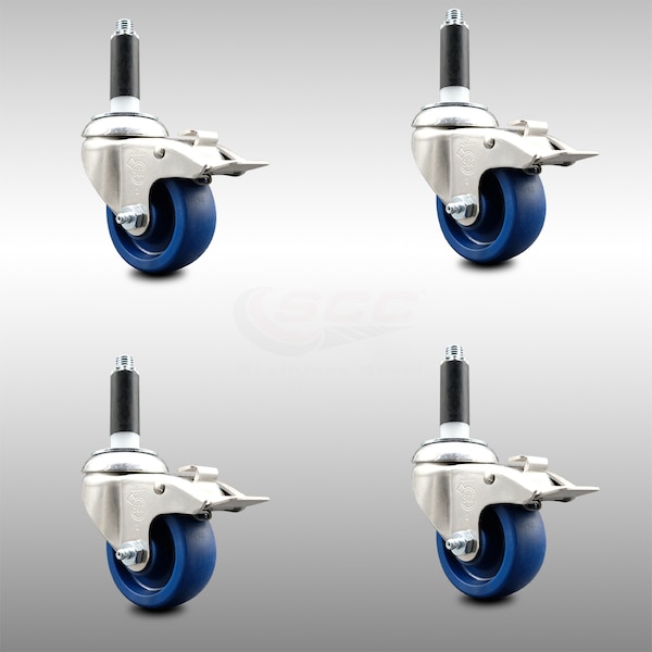 Service Caster 3.5 Inch 316SS Solid Poly Swivel 7/8 Inch Expanding Stem Caster Set Lock Brake SCC-SS316TTLEX20S3514-SPUS-78-4 - main